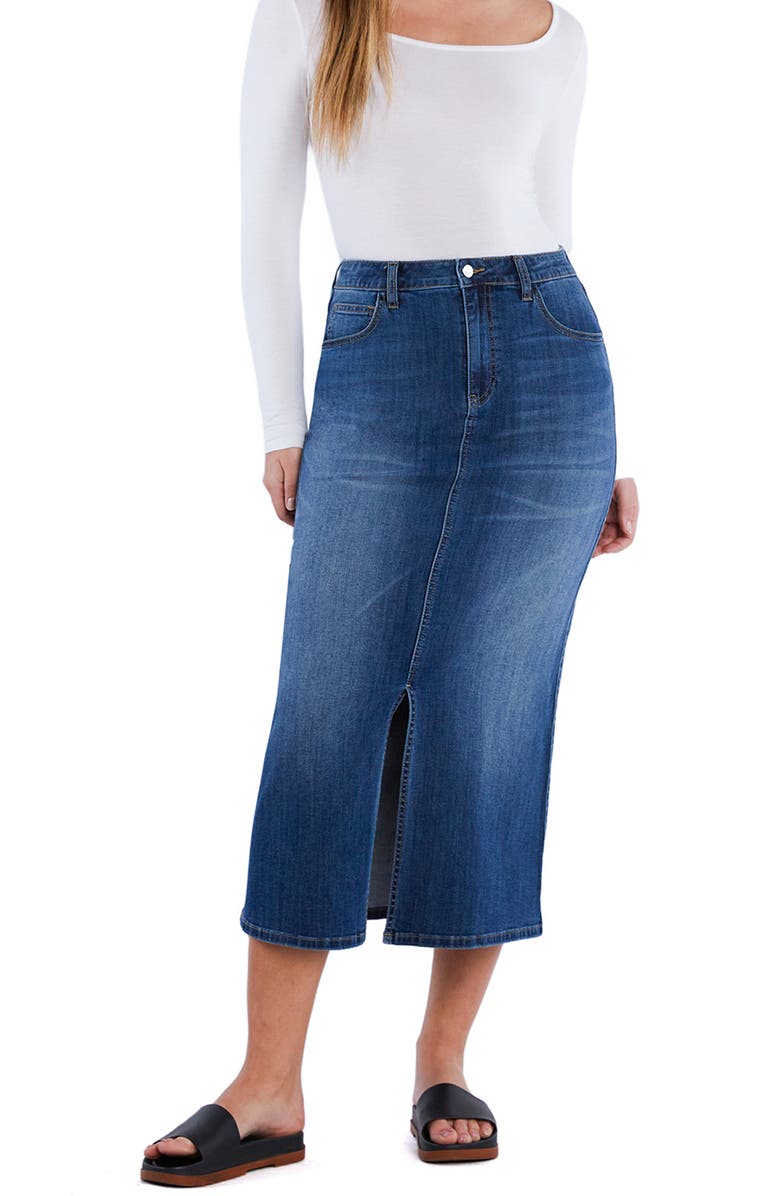 Wash Lab Denim Cottage Denim Skirt, Alternate, color, Super Denim