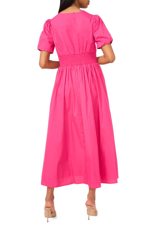 Cece Ruched Waist Cotton Maxi Dress In Coral Cove