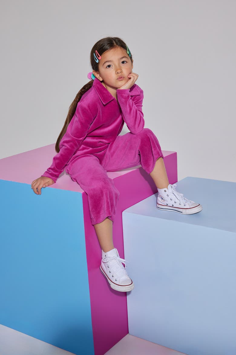 Kids' Velour Polo Pullover, Alternate, color, Magenta Velour