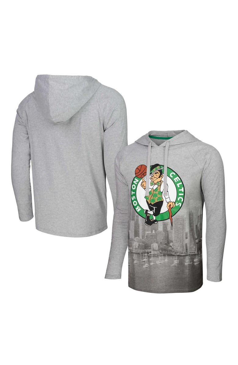 Stadium Essentials Men's Stadium Essentials Heather Gray Boston Celtics Atrium Raglan Long Sleeve Hoodie T-Shirt, Main, color,