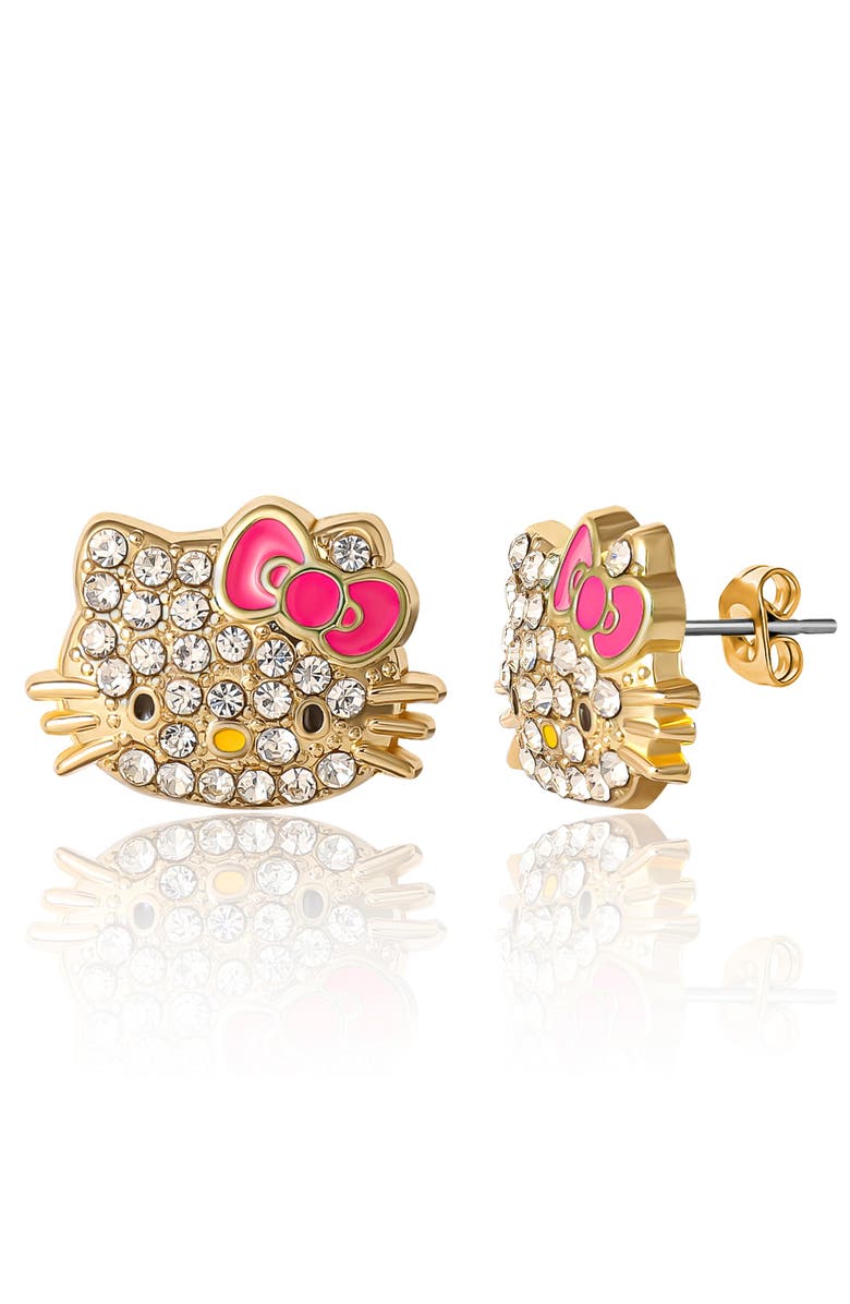 Hello Kitty Pave Crystal Stud Earring, Alternate, color, Gold