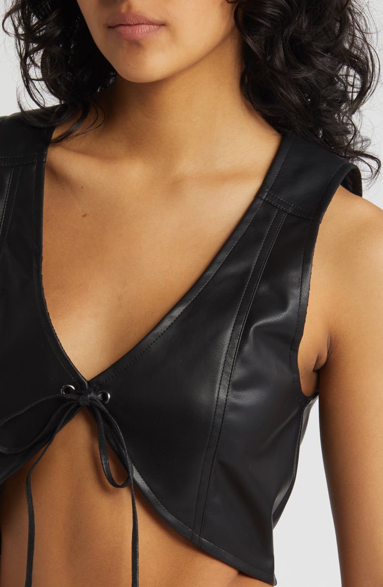 PacSun Tie Front Faux Leather Vest, Alternate, color, 