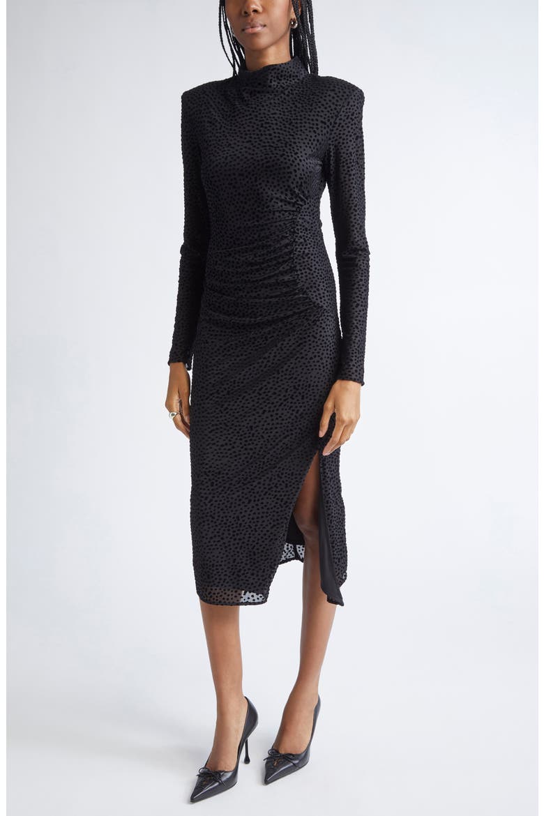 Eveline Flocked Dot Long Sleeve Dress, Alternate, color, BLACK DOT