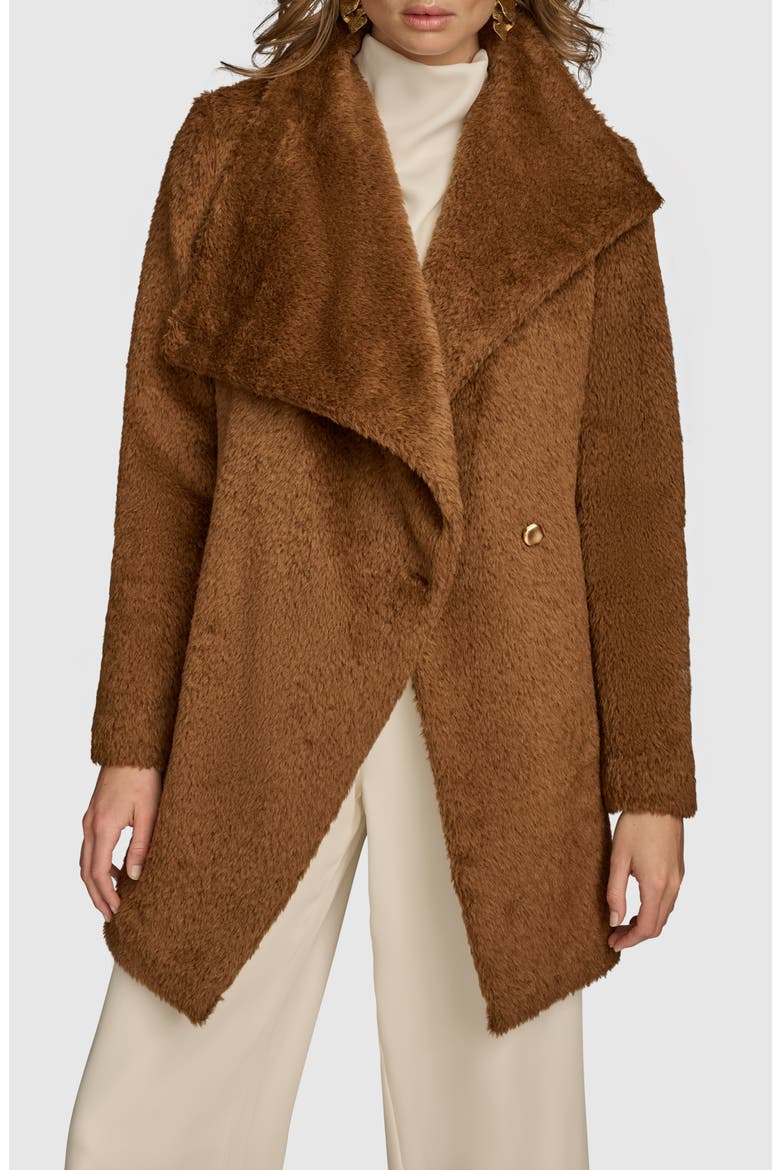 Faux Fur Wrap Coat, Alternate, color, TOBACCO
