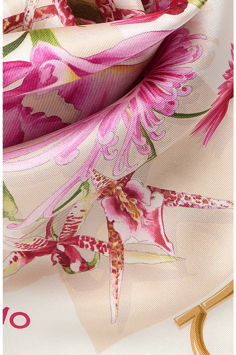 Gaia Floral Silk Square Scarf, Alternate, color, LIGHT BALLET/IVORY