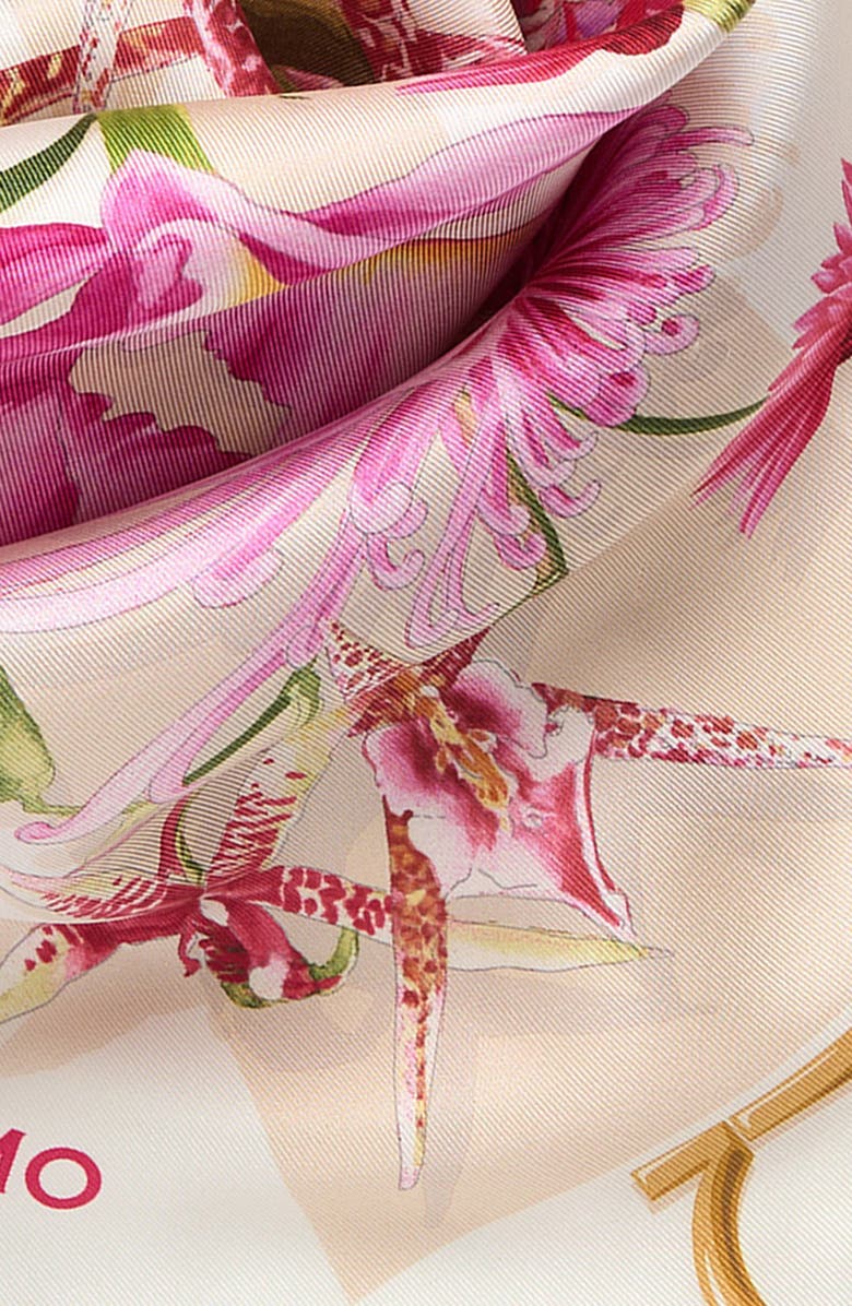 FERRAGAMO Gaia Floral Silk Square Scarf, Alternate, color, Light Ballet/Ivory