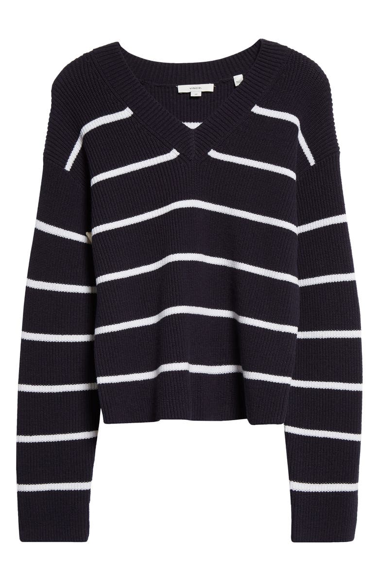 Vince Stripe V-Neck Cotton Blend Sweater, Alternate, color, 