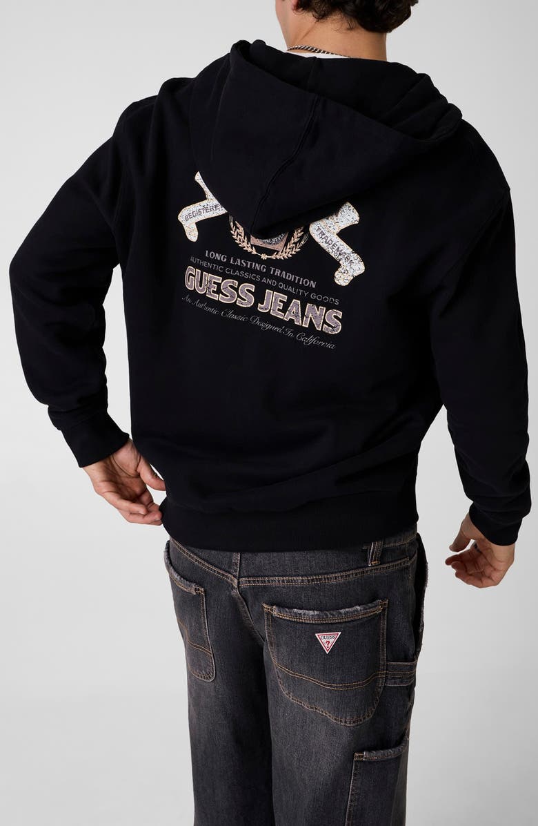GUESS Cali Graphic Zip Hoodie, Alternate, color, Black/ Black