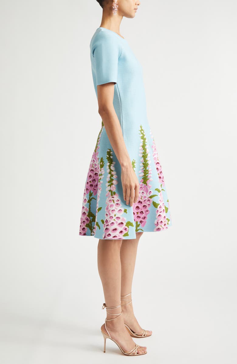 Oscar de la Renta Foxglove Jacquard Knit Fit & Flare Dress, Alternate, color, Lilac/ Sky