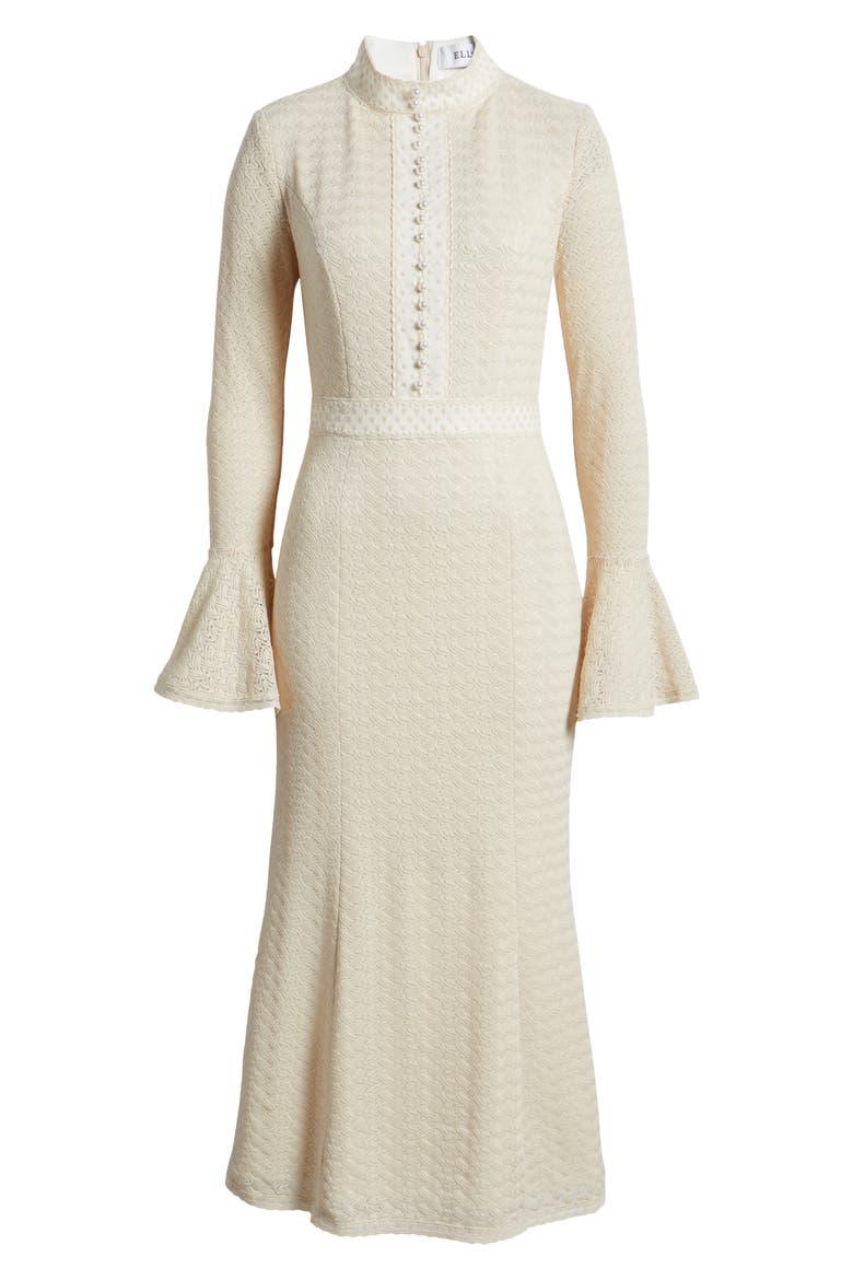 Kailee Texture Long Sleeve Midi Dress, Alternate, color, IVORY