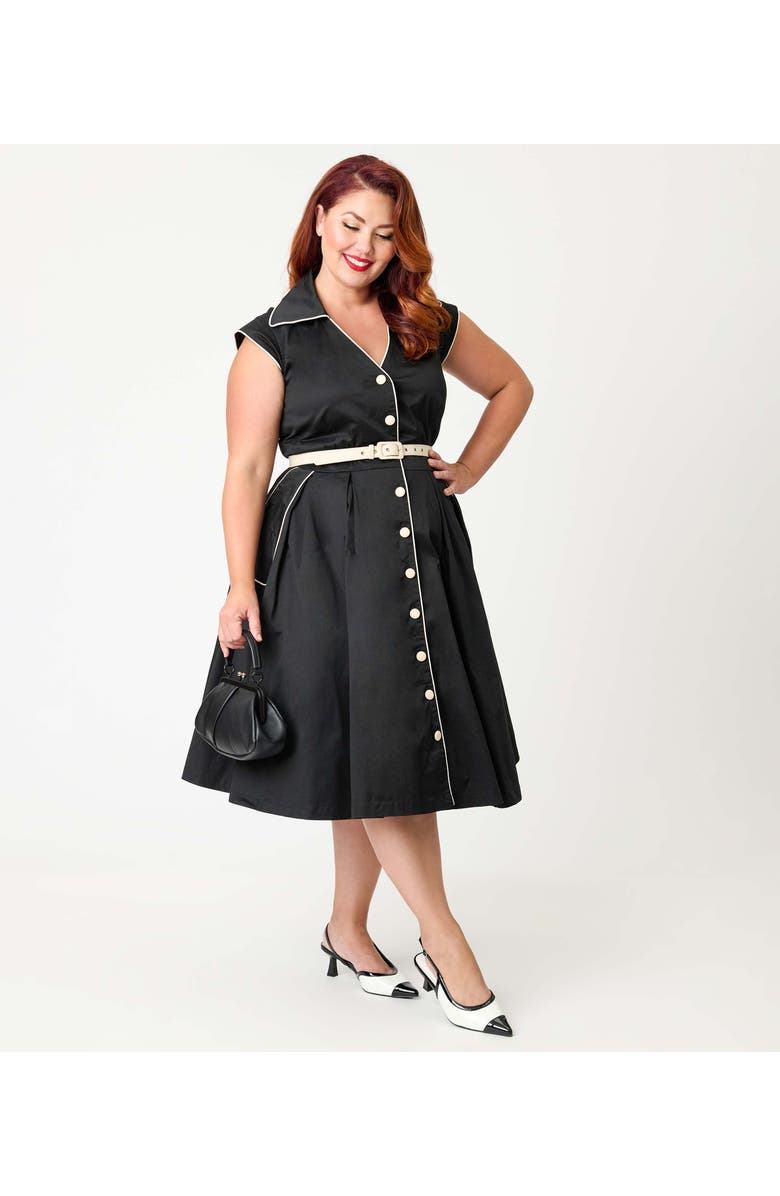Unique Vintage Plus Size Shirt Swing Dress, Alternate, color, Black & White Trim