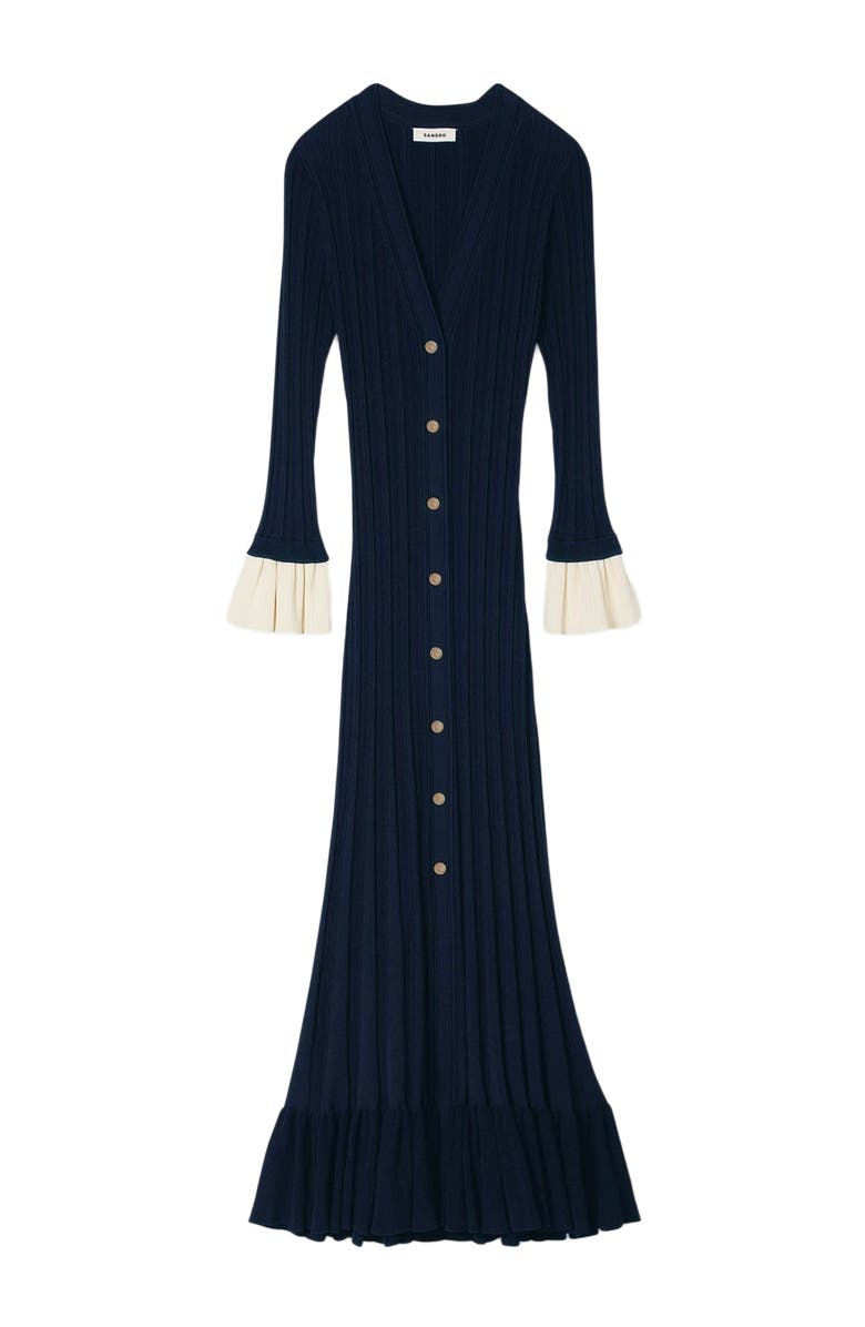SANDRO Two-tone knit midi dress, Alternate, color, Navy Blue