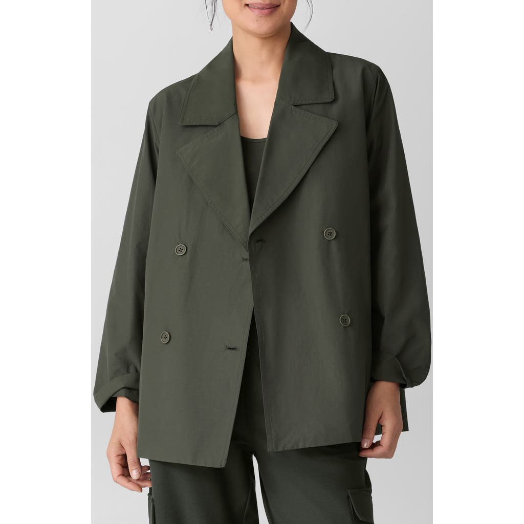 Eileen Fisher Organic Cotton Blend Crop Trench Coat In Green