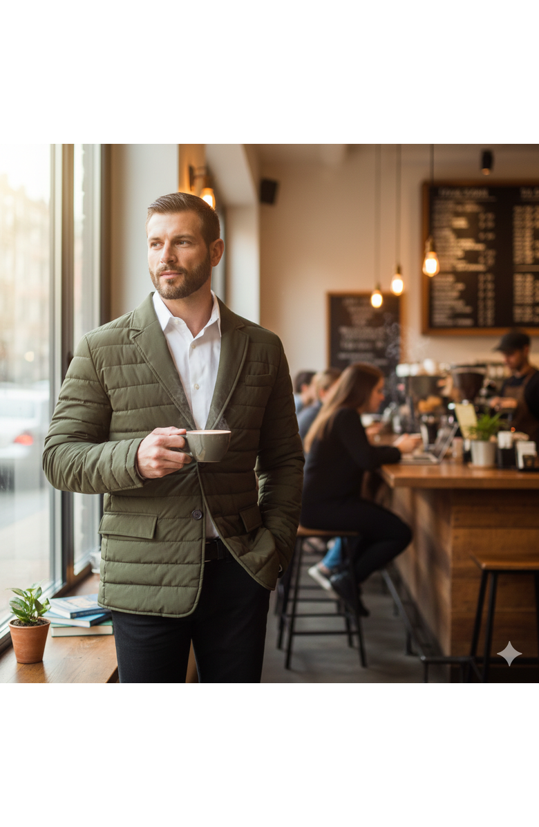 Perry Ellis Tech Stretch Quilted Blazer Jacket, Alternate, color, Olive