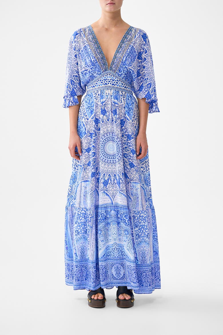 Waisted Dress With Hem Ruffle, Main, color, The Bosphorous