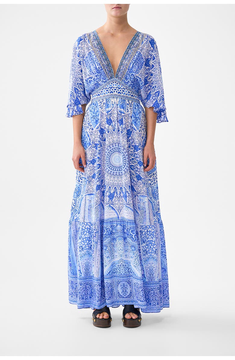 Camilla Waisted Dress With Hem Ruffle, Main, color, The Bosphorous