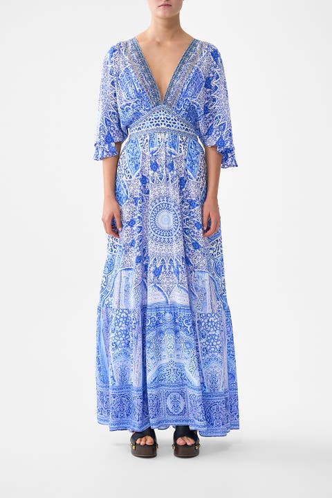 Waisted Dress With Hem Ruffle