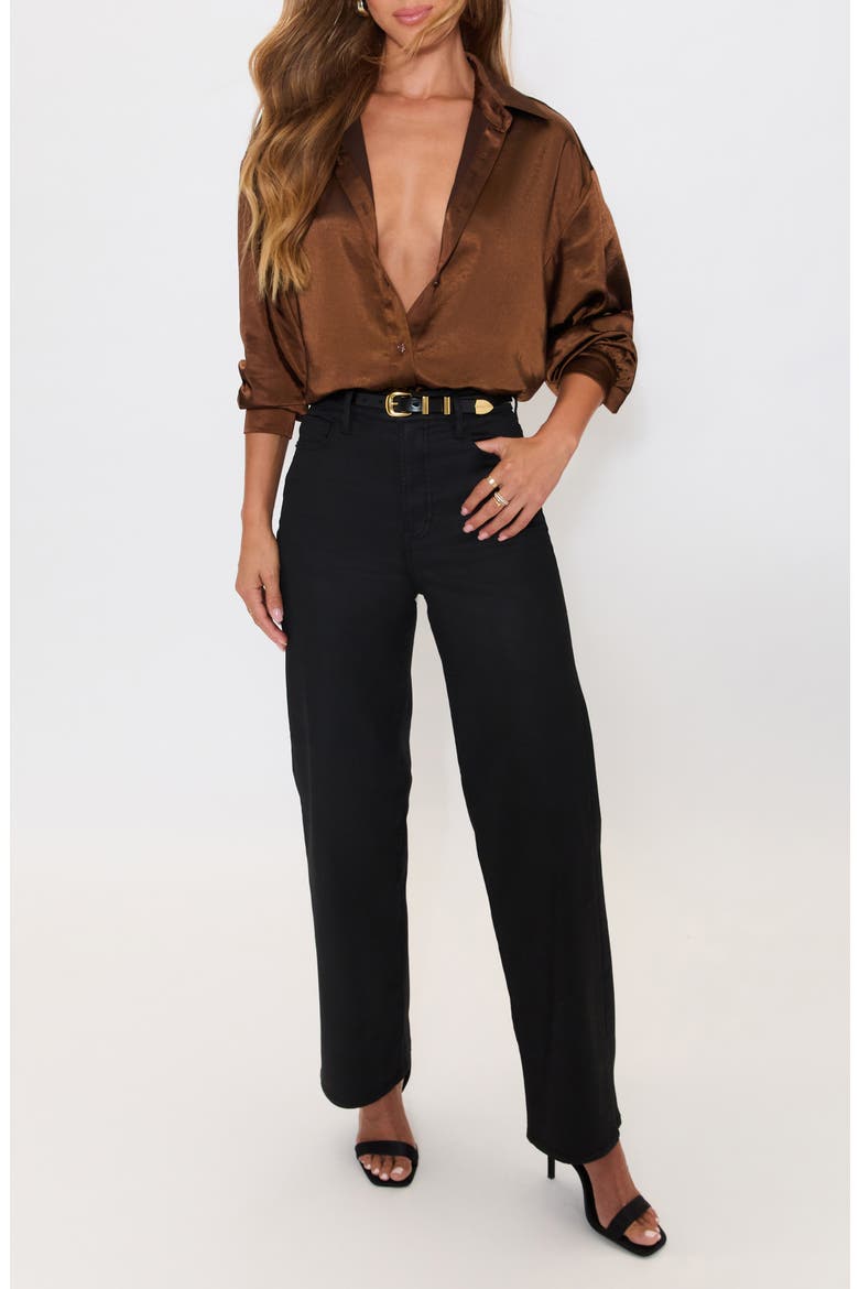 Chestnut Satin Button-Up Shirt, Alternate, color, DARK BROWN