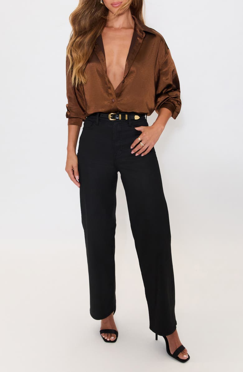 VICI Collection Chestnut Satin Button-Up Shirt, Alternate, color, Dark Brown