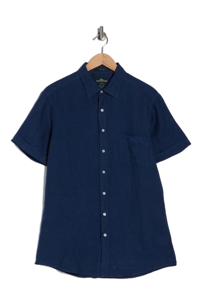 Grey Lynn Linen Short Sleeve Button-Up Shirt, Alternate, color, NAVY