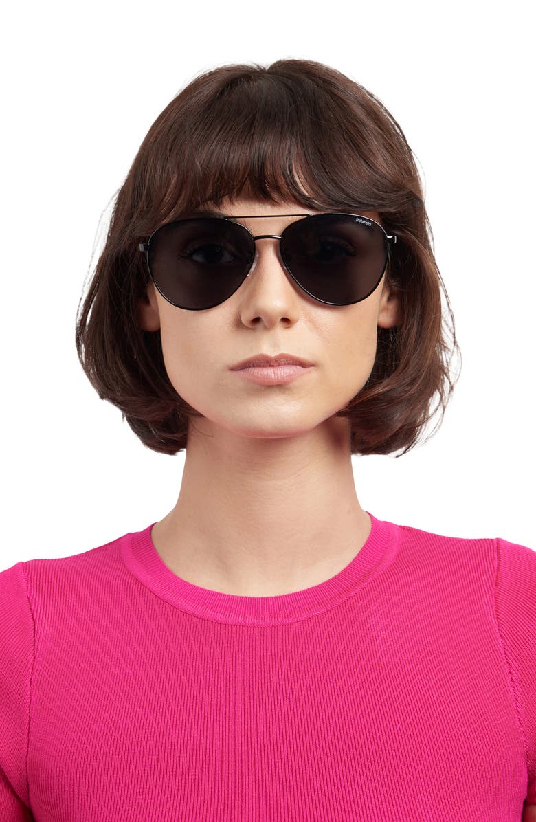 Polaroid 60mm Polarized Aviator Sunglasses, Alternate, color, Black/ Gray Polar