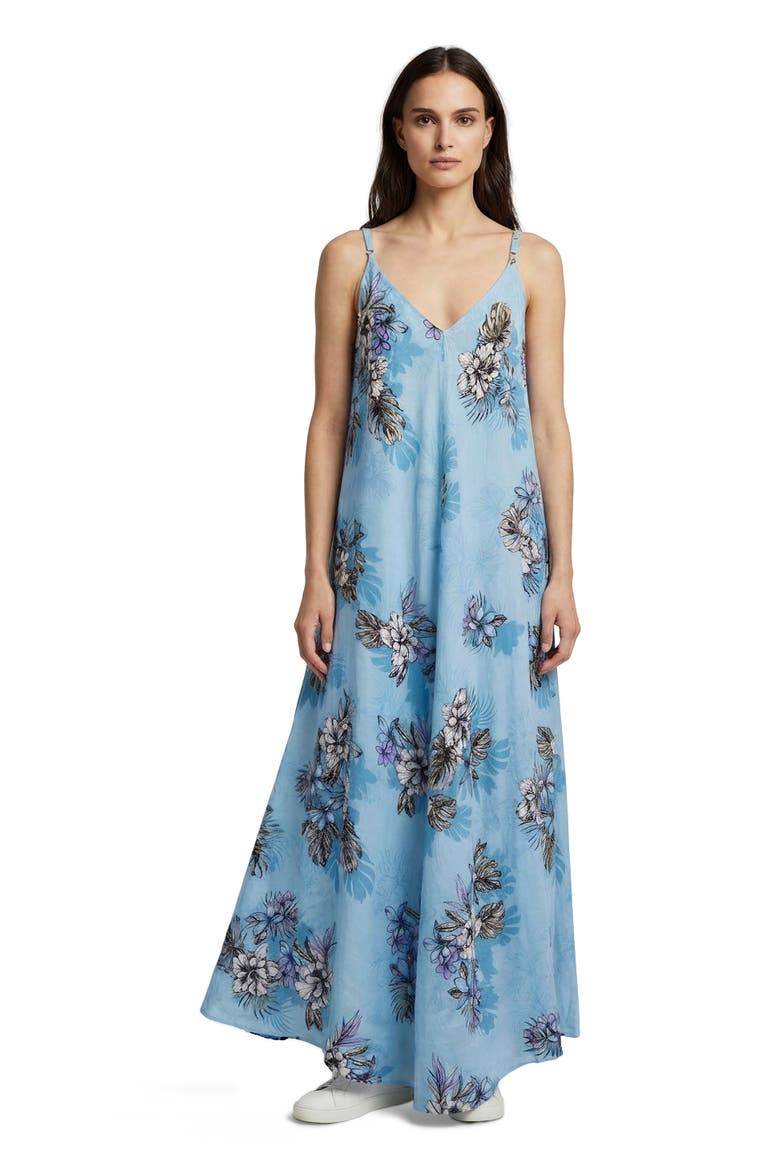 Exotic Floral Womens Linen Oversized Dress, Main, color, EXOTIC FLORAL TEAL