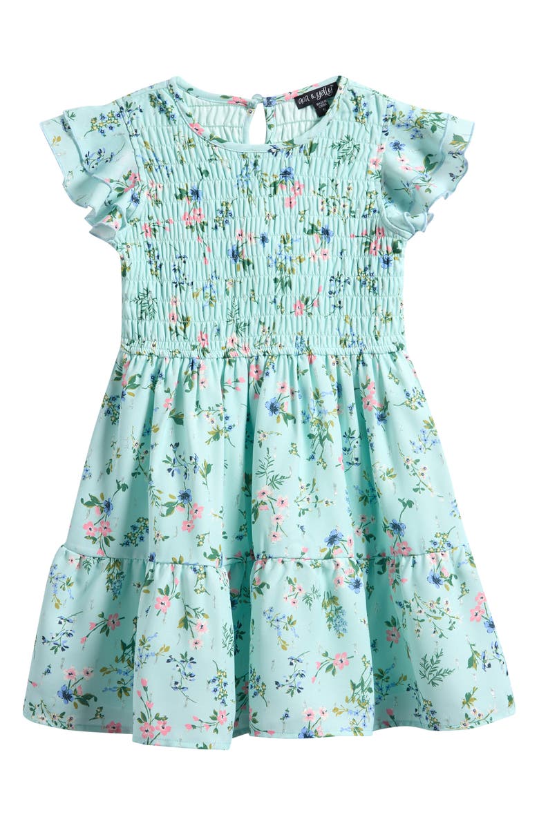 Ava & Yelly Kids' Ruffle Smocked Tiered Dress, Main, color, Mint