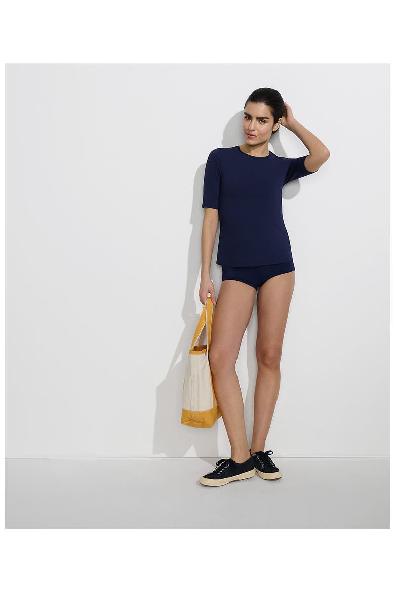 Long Crew Neck Rash Guard UPF 50 Sun Protection Swim Tee, Alternate, color, Deep Sea Navy