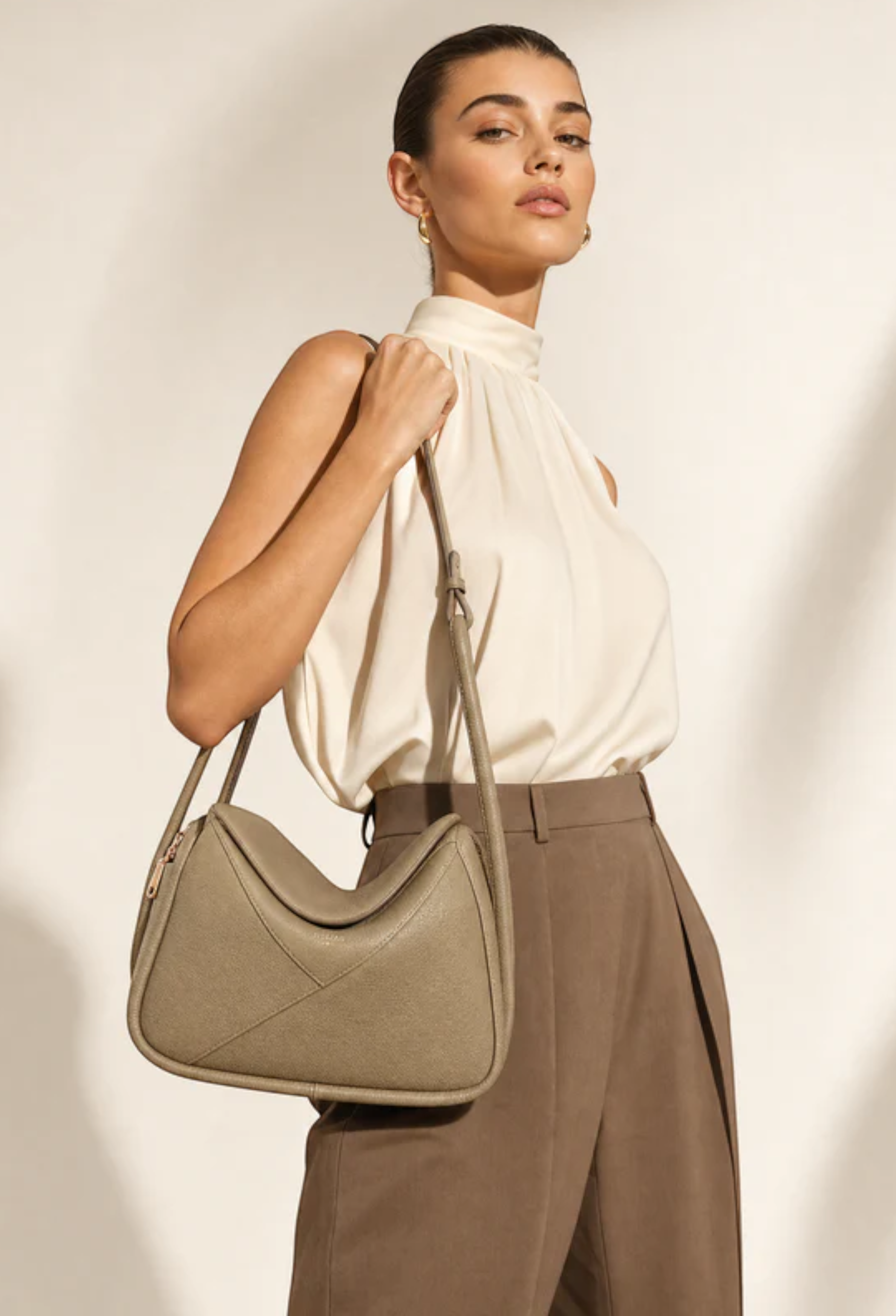 Carnaby Genuine Togo Leather Shoulder Bag, Alternate, color, Grey