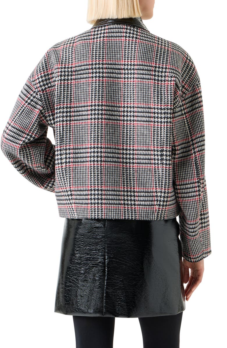 Akris punto Glen Plaid Wool Jacket with Faux Leather Collar, Alternate, color, Black-Cream-Vermillion