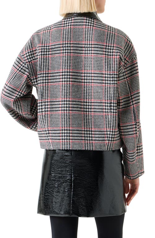 Akris Punto Glen Plaid Wool Jacket With Faux Leather Collar In Black