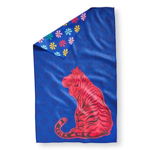 Super Absorbent Kitchen Towel Eclectic Tiger Blue Multi Dishtowel 18 x 30 in Recycled Polyester