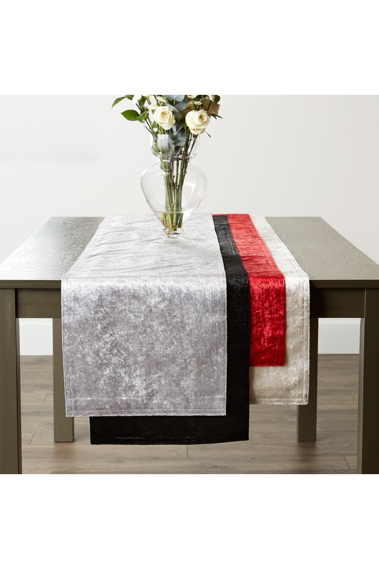 Decorative Velvet Table Runner, Alternate, color, Black
