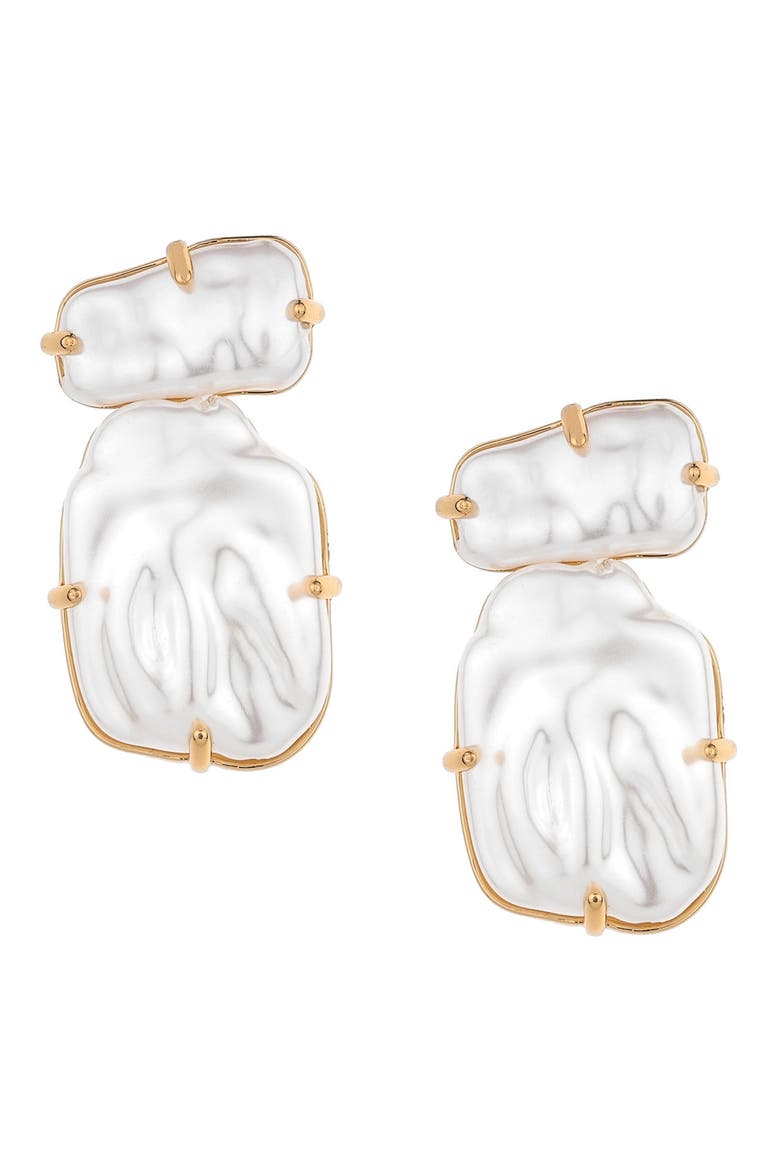 Double Imitation Pearl Post Earrings, Main, color, WHITE