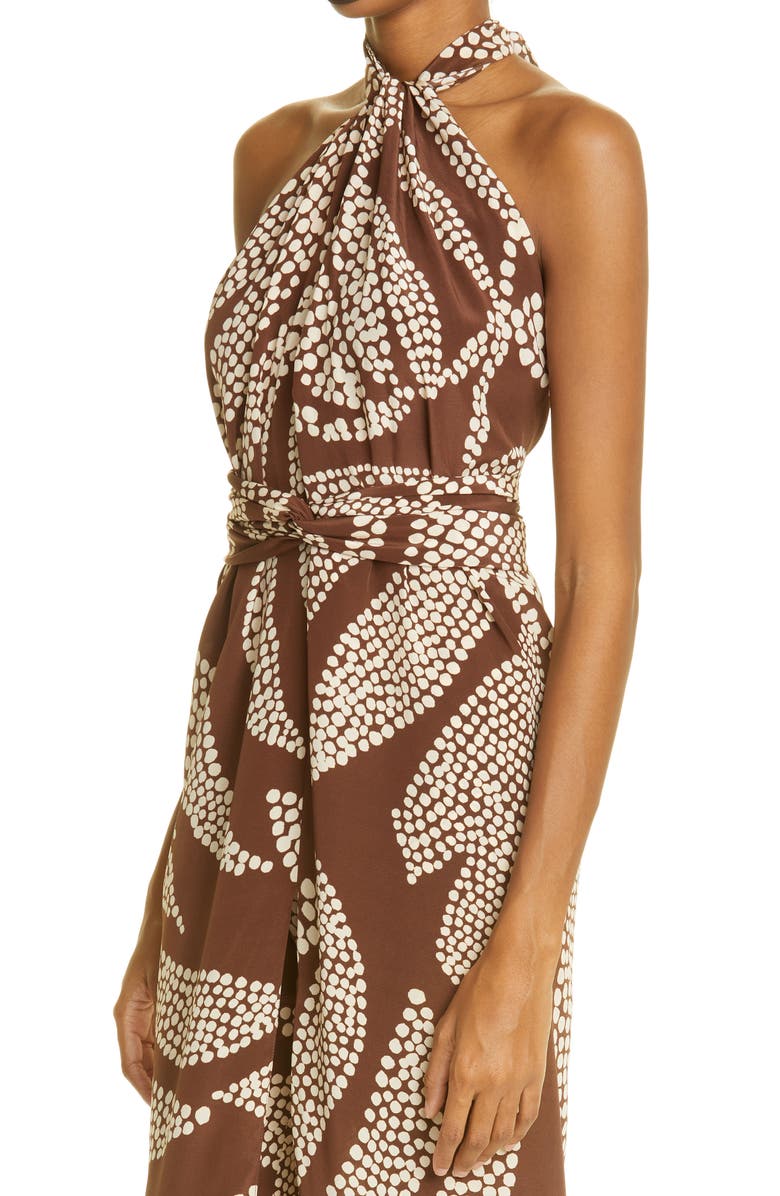 Johanna Ortiz Beat of Drums Leaf Print Silk Long Halter Top, Alternate, color,