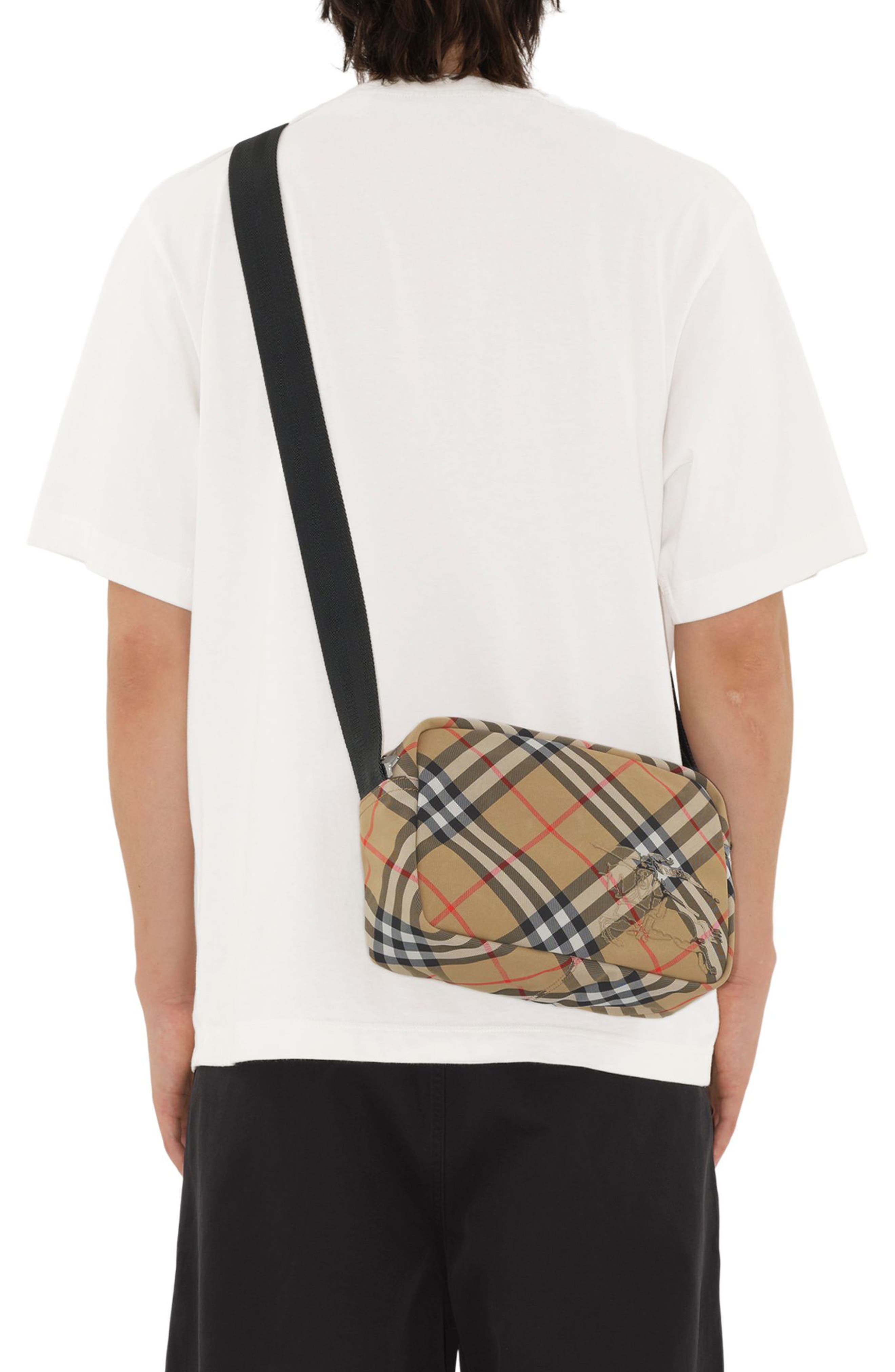 Burberry Equestrian Knight Check Crossbody Bag, Alternate, color, Sand