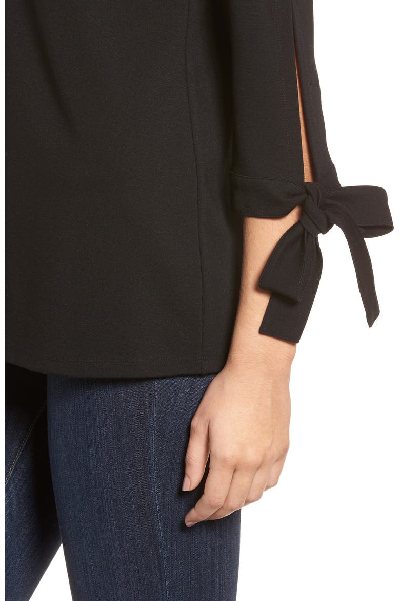 Ponte Tie Sleeve Tunic, Alternate, color, BLACK