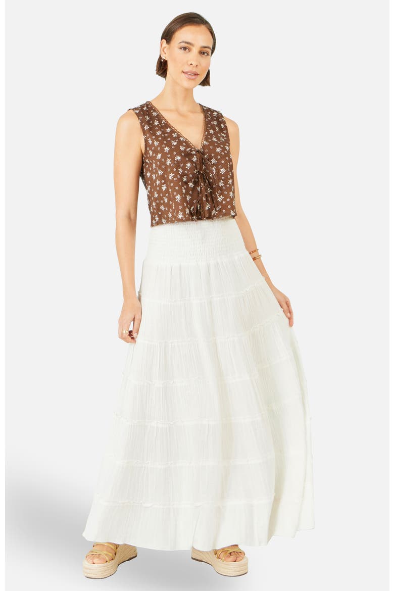 Double Cotton Tiered Boho Maxi Skirt, Alternate, color, White