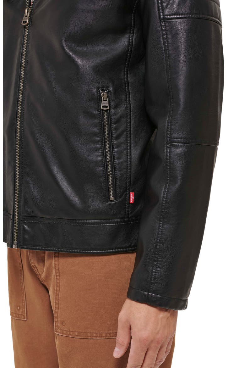Faux Leather Hooded Moto Racer Jacket, Alternate, color, BLACK