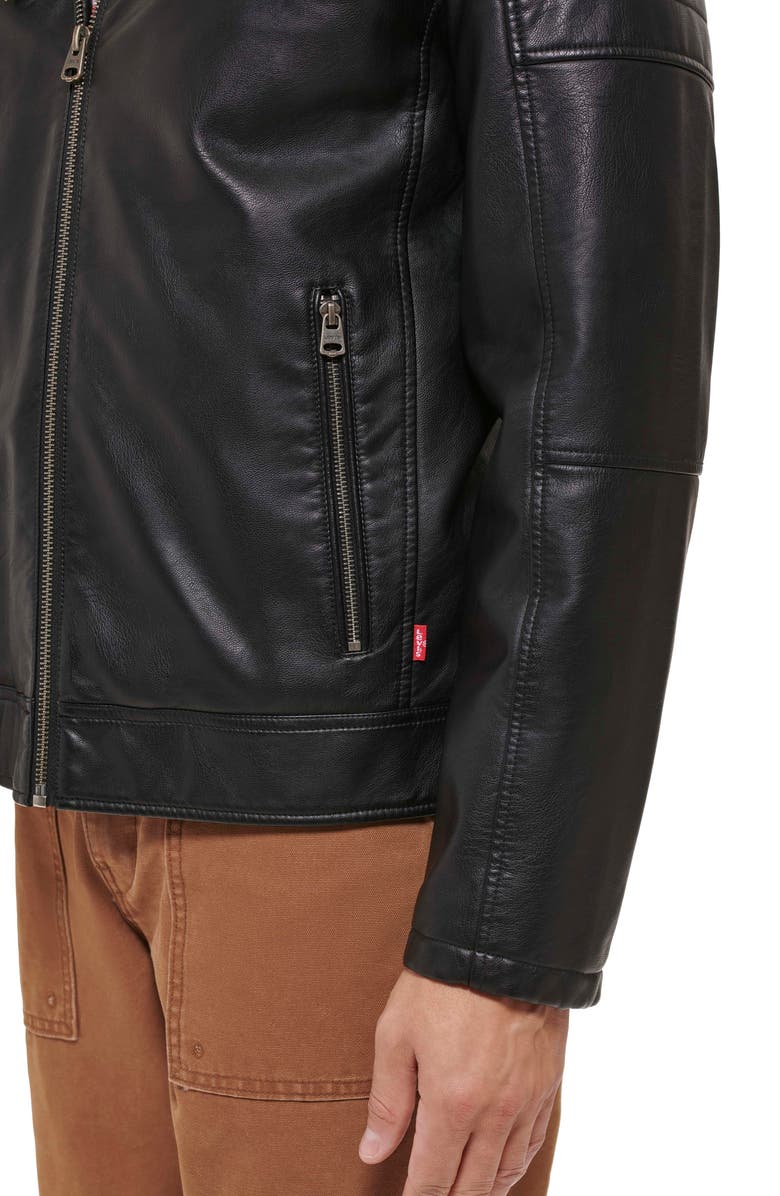 Levi's<sup>®</sup> Faux Leather Hooded Moto Racer Jacket, Alternate, color, Black