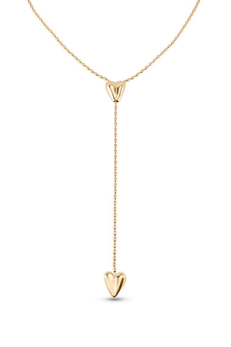 Double Heart Y Necklace, Alternate, color, Gold