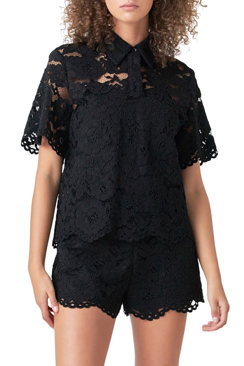 Lace Shirt, Main, color, BLACK