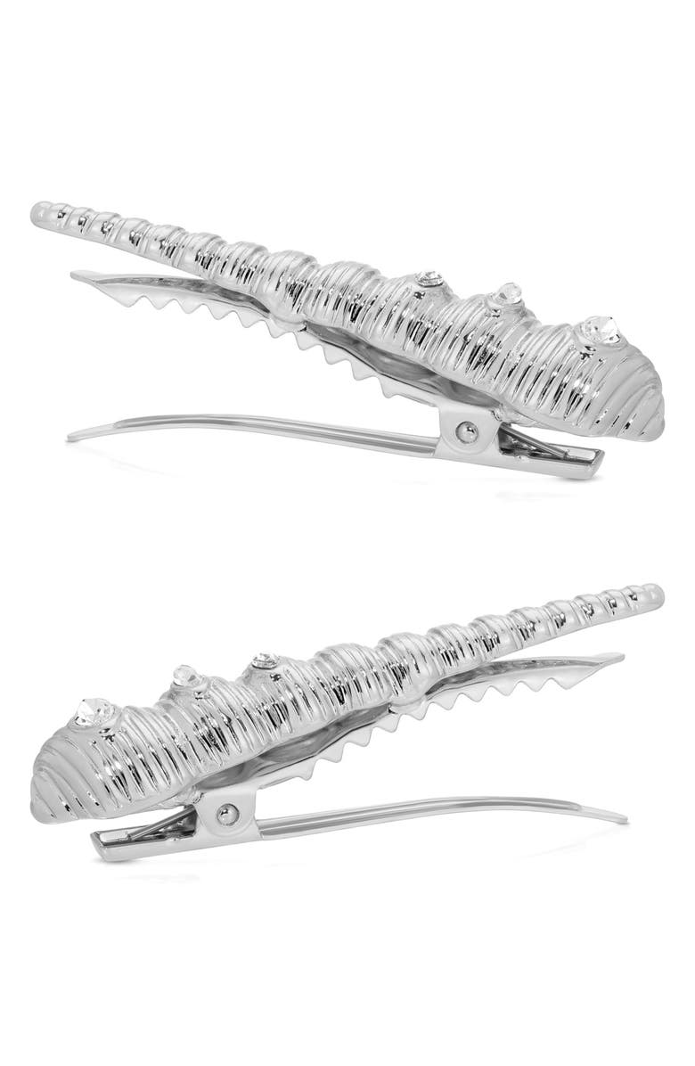 Ettika 2-Pack Tower Shell Barrettes, Alternate, color, Silver