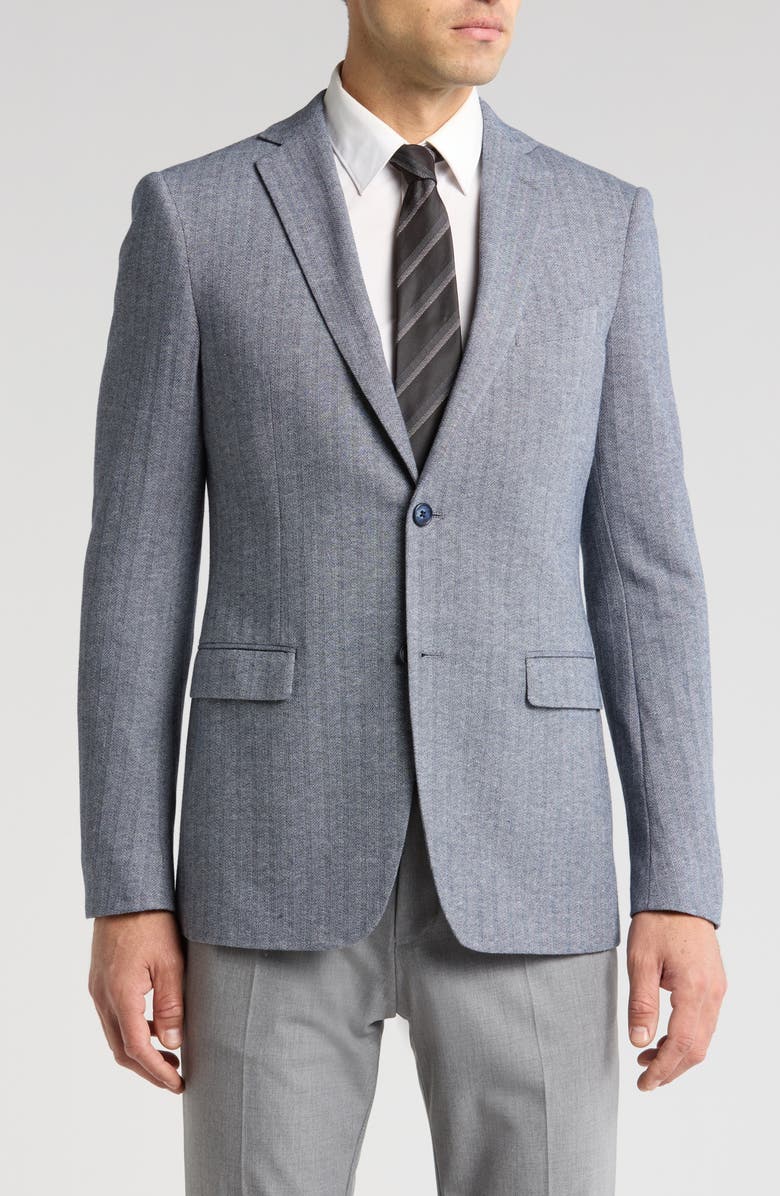 John Varvatos Star USA Herringbone Cotton Blend Sport Coat, Main, color, Blue/ White