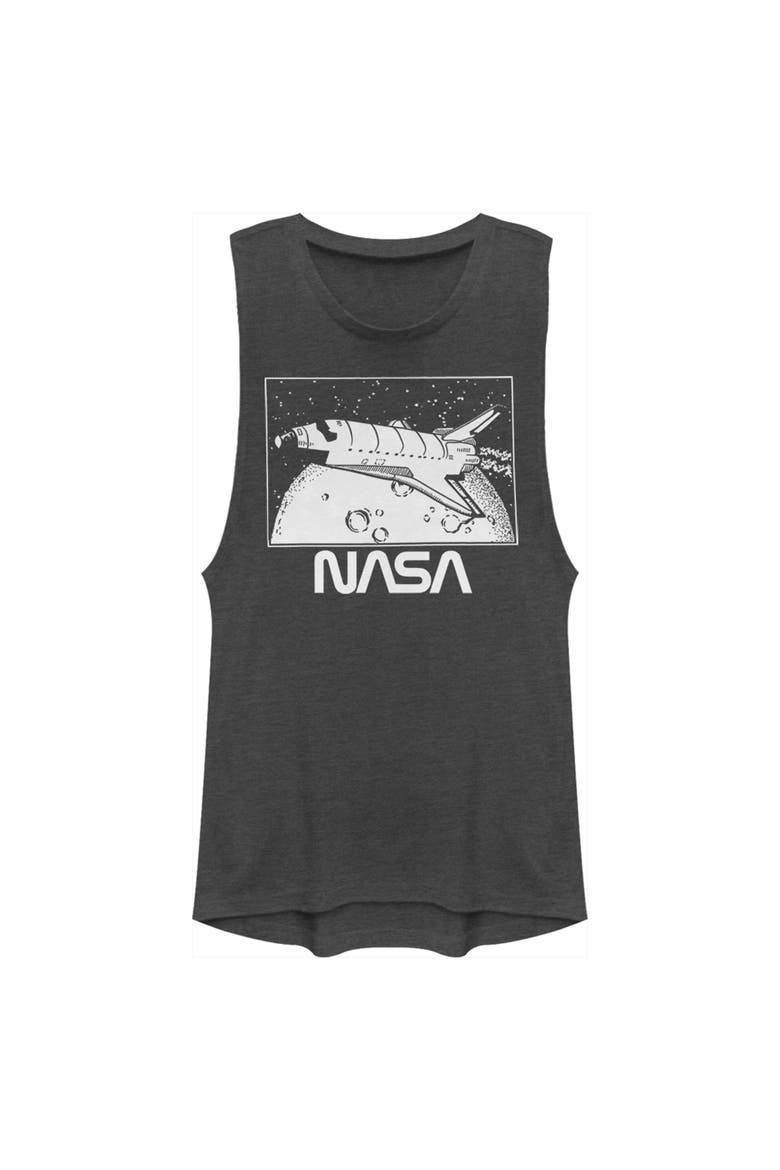 Junior's Vintage Shuttle Frame Festival Muscle Graphic T-Shirt, Main, color, Charcoal