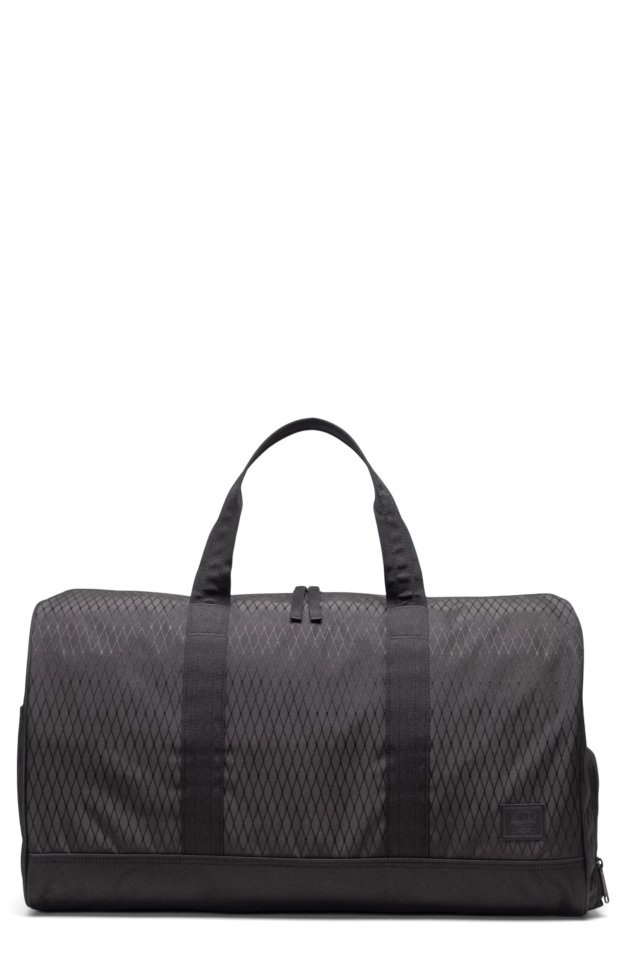 Herschel Supply Co. Novel Recycled Polyester Duffle Bag, Main, color, Black Diamond/Black