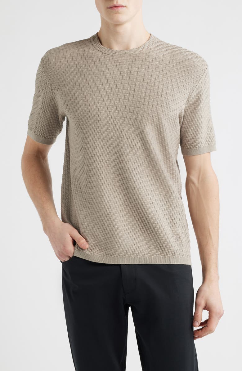 Emporio Armani Short Sleeve Basket Stitch Sweater, Main, color, Solid Dark Beige