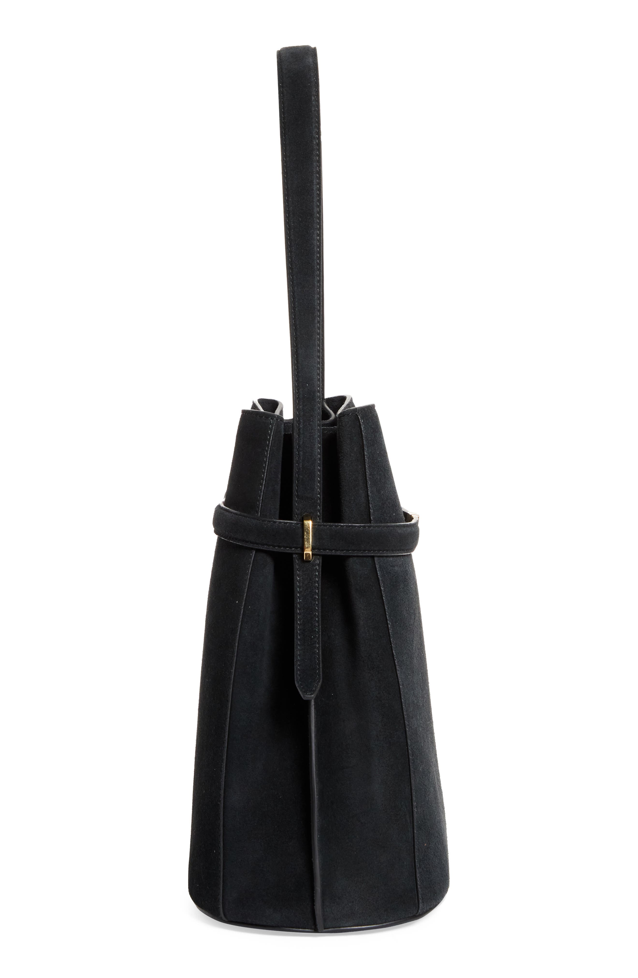 TOTEME Belted Suede Bucket Bag, Alternate, color, Black