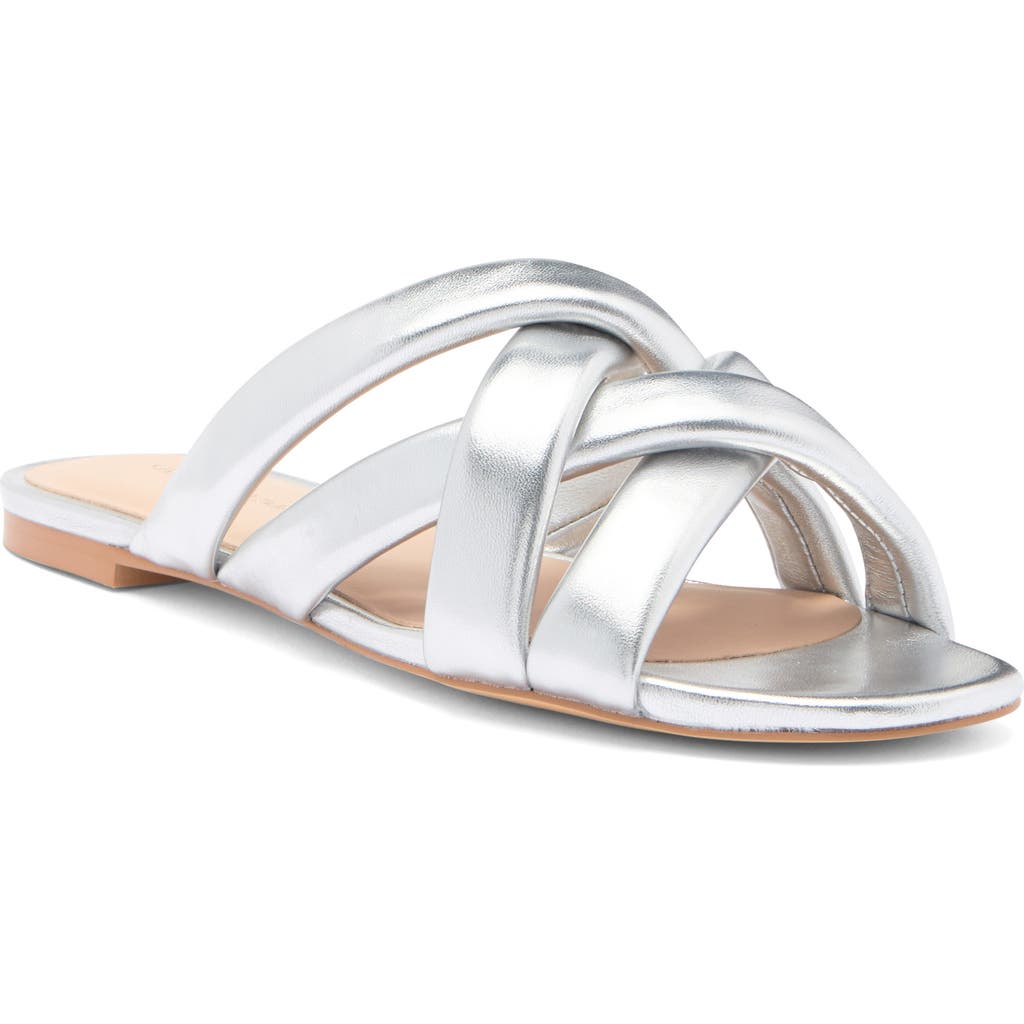 Stuart Weitzman Crossover Leather Slide In Silver