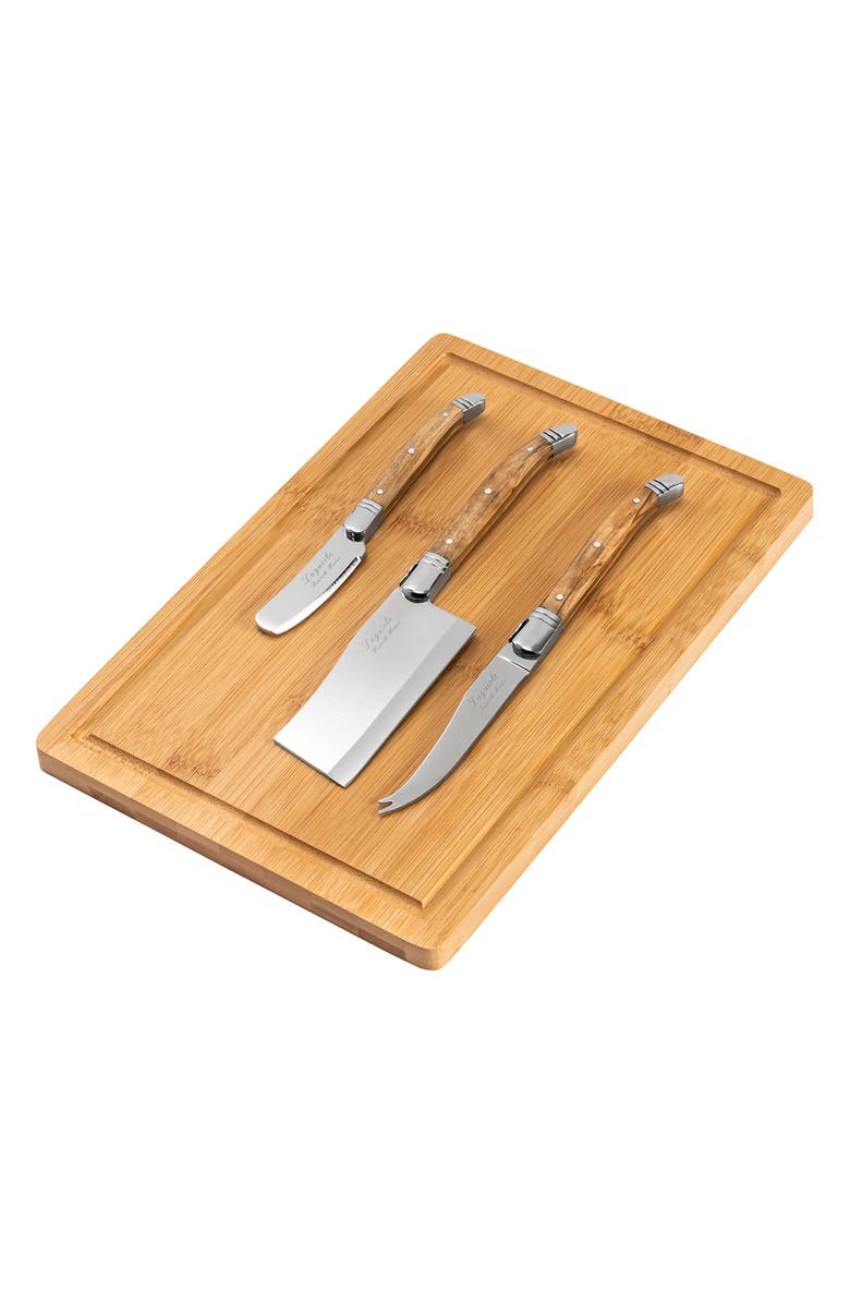 FRENCH HOME Connoisseur Laguiole Cheese Knife Set and Bamboo Cheese Board 4-Piece Set, Alternate, color, Olive Wood